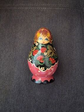 Hand-Painted Russian Matryoshka Doll - Pink & Black Floral